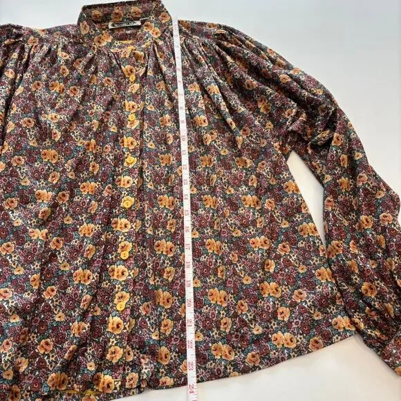 Women's Vintage Blouse Puffed Sleeves Gathered Cuffs Cottage Prairie Country L - Picture 6 of 10